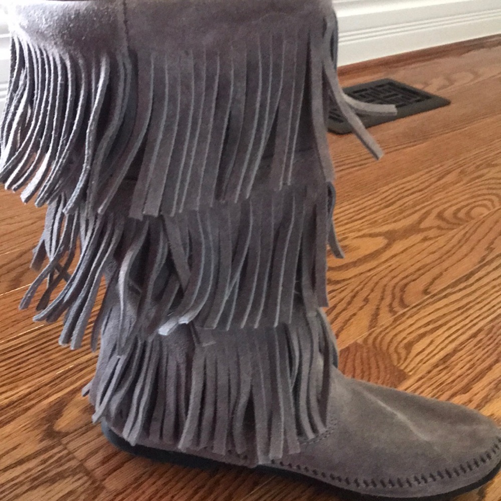 Brand New Grey Tall Minnetonka Boots!